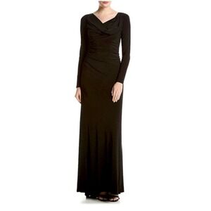 New‎ Vera Wang Matte Jersey Cowl Neck Long Sleeve Black Gown Size 10
